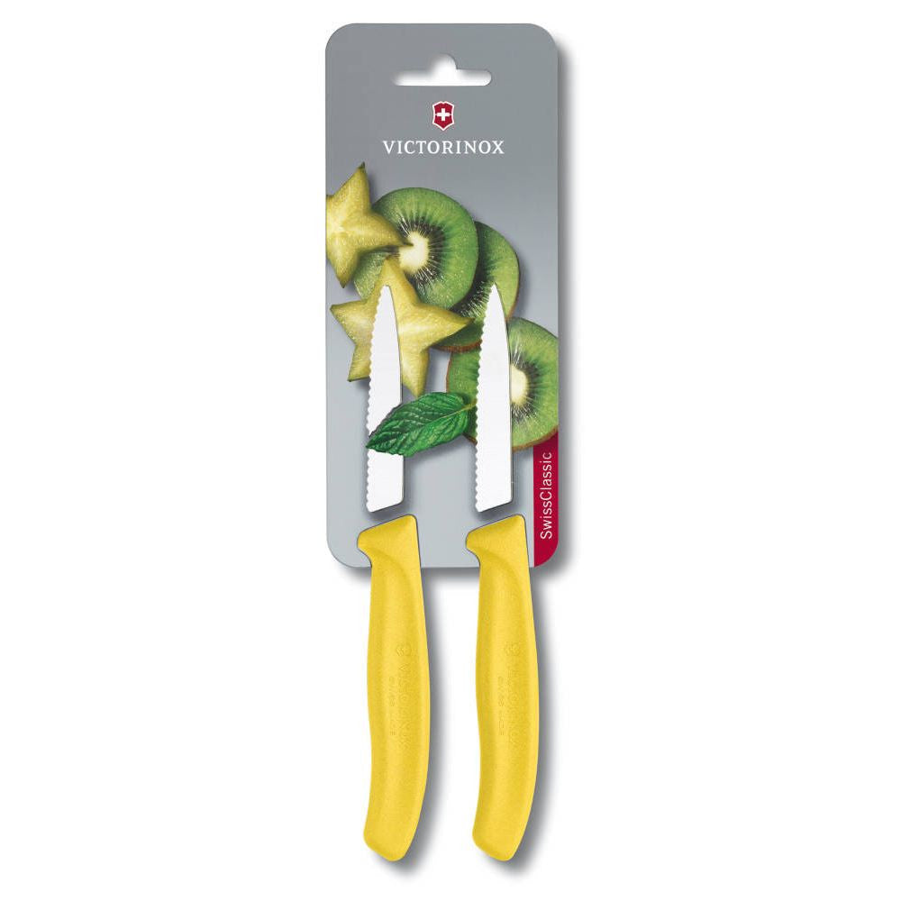 Swiss Classic Vegetable Knife Serrated Pointed Yellow 8 cm Blister Pack